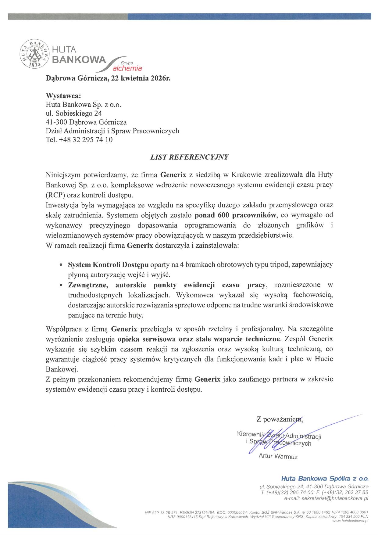Referencja Huta Bankowa